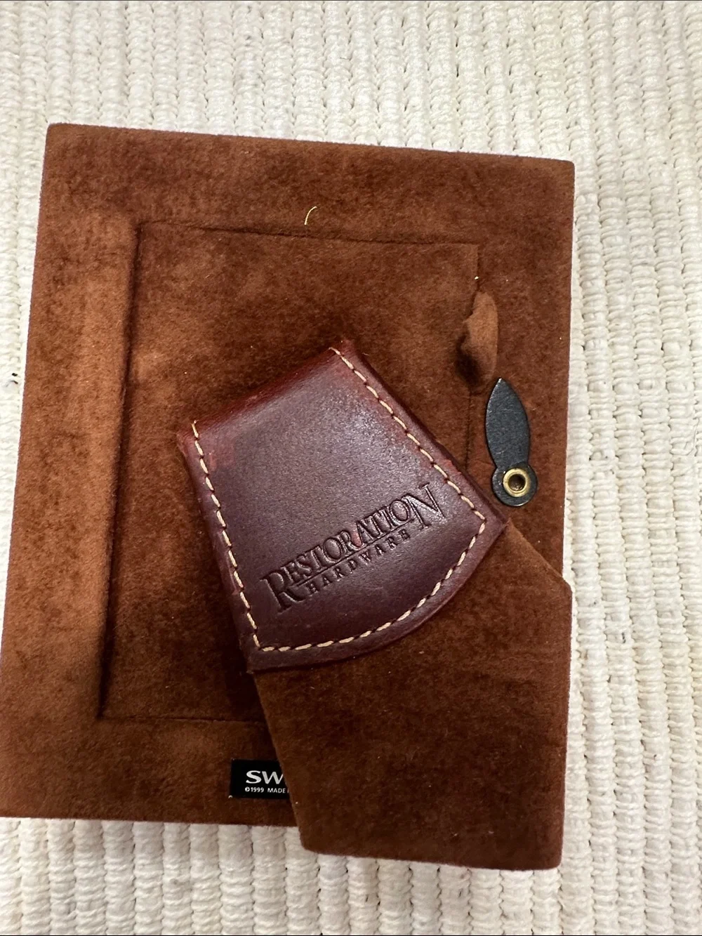 Restoration Hardware Brown Suede and Leather Photo Frame